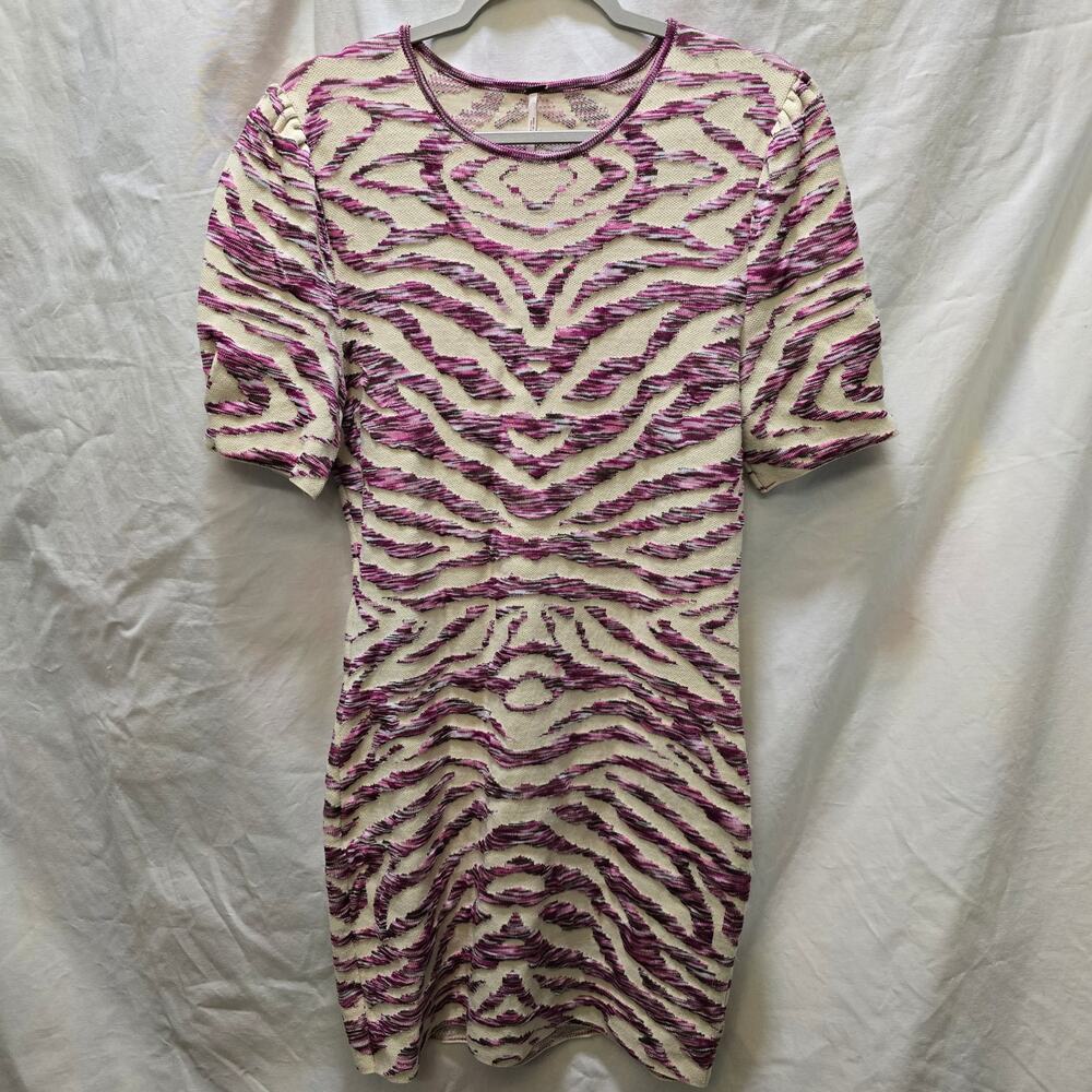 Free People Take Me Out zebra print mini bodycon dress puff sleeve knit large